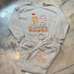 Let's Get Baked Gingerbread 2-Piece Sweatsuit Set Heather Grey Women's 2XL
